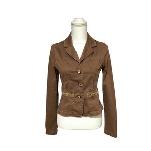 Plugg Jacket Cropped Medium Pinwale Corduroy Brown Retro Buttons Trim